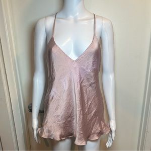Baby pink satin silk racerbunk tunic top